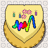 The squiggle of hash 0xd4b7bc62 is the icing: a heart-shaped two-layer cake in lemon frosting on a gold cake board on a lace tablecloth, the squiggle piped across the top in its own colours, sugar flowers, with 3 candles, the candles are blown out, and a black lab comes up over the edge of the table and takes a bite out of it.