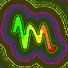 On a deep ground in its own colour, fine rings ripple out in bursts of three from the squiggle of hash 0x86721774 like sonar, each ring the next hue on the wheel, while its own colours flow along it, and the rings run on to the edge of the canvas, thinning to a shimmer.