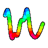 A squiggle drawn from hash 0xc23412f0 flattens into a line and turns itself upside down, its peaks and troughs pulling into one colour as it passes through flat.