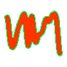 A squiggle drawn from hash 0xbb18c1c7 is inked in two colours of its own, one filling the ribbon and one tracing its edge, and the two flicker back and forth.