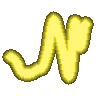 A squiggle drawn from hash 0xa4a3b3de glows in lemon yellow, lit all over with a soft glow round it: the light dims, and it swells back.