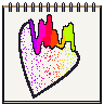 The squiggle of hash 0xbe278cfb is drawn across the top of a white sketchpad page, and a black pen carries on from its end, down to a point and back up, to make it the top of a heart, stippled in the squiggle's own colours. Then the page is turned and it is drawn again.