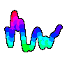 A squiggle drawn from hash 0x8666c704 flattens into a line and turns itself upside down, its peaks and troughs pulling into one colour as it passes through flat.