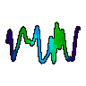 A squiggle drawn from hash 0xaa8240ea is drawn after the early prototype squiggles — longer, with more strokes — in three of its own colours, far apart on the wheel, that drift along it dark to bright.