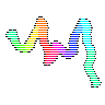 A squiggle drawn from hash 0xe2356668 is seen as if in water, striped and rippling while the hue wheel turns through it.