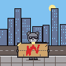 A raccoon on a city street by day holds up a cardboard sign with the squiggle of hash 0x5cfd1e9c drawn on it in red marker, and hoists it overhead as the traffic goes by. A passer-by stops and snaps it, flash and all.