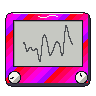 A rainbow-striped sketch toy's knobs turn and draw the squiggle of hash 0xfa8cbea5 in one grey line; the toy is shaken hard, and the line's own colours fall to the bottom of the screen like sand, until a curtain of powder sweeps it away.