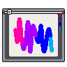 A flatbed pen plotter draws the squiggle of hash 0x9456ab06 one pen at a time, fetching each colour from its rack until the rainbow is complete, then feeds the sheet out and starts again.