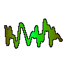 A squiggle drawn from hash 0xac3ae245 is drawn after the early prototype squiggles — longer, with more strokes — in a narrow band of its own hues that drifts along it.