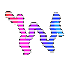 A squiggle drawn from hash 0xa90b1c29 is seen as if in water, striped and rippling while the hue wheel turns through it.